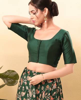 Women's taffeta silk padded front open elbow sleeves saree blouse 3