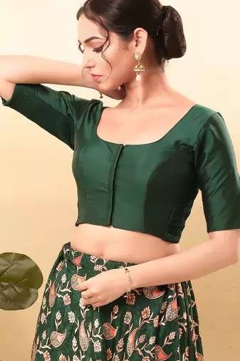 Women's taffeta silk padded front open elbow sleeves saree blouse