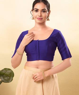 Women's taffeta silk padded front open elbow sleeves saree blouse 1
