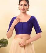 Women's taffeta silk padded front open elbow sleeves saree blouse