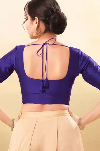 Women's taffeta silk padded front open elbow sleeves saree blouse