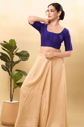 Women's taffeta silk padded front open elbow sleeves saree blouse