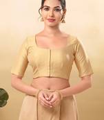 Women's taffeta silk padded front open elbow sleeves saree blouse