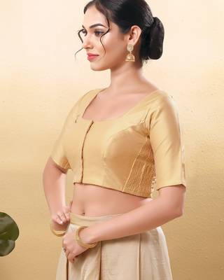 Women's taffeta silk padded front open elbow sleeves saree blouse 3