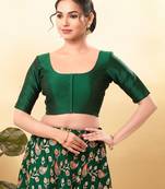 Women's taffeta silk padded front open elbow sleeves saree blouse