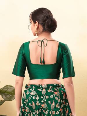 Women's taffeta silk padded front open elbow sleeves saree blouse 2