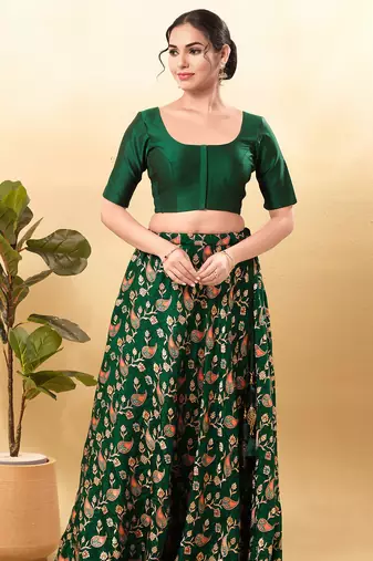 Women's taffeta silk padded front open elbow sleeves saree blouse