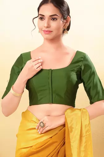 Women's taffeta silk padded front open elbow sleeves saree blouse