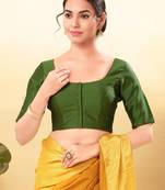 Women's taffeta silk padded front open elbow sleeves saree blouse