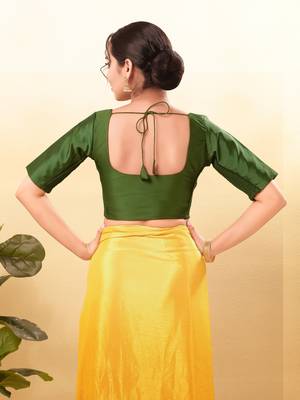 Women's taffeta silk padded front open elbow sleeves saree blouse 2
