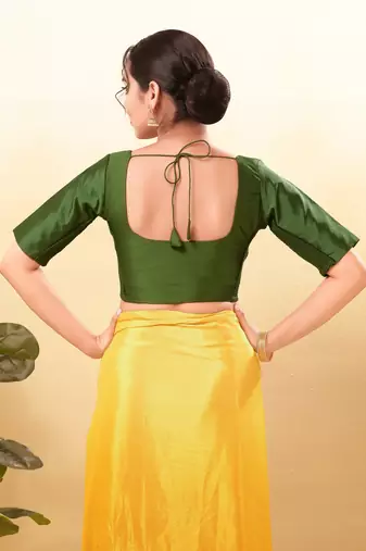 Women's taffeta silk padded front open elbow sleeves saree blouse