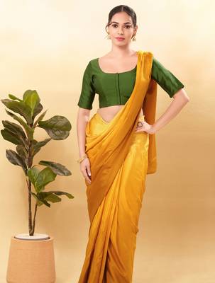 Women's taffeta silk padded front open elbow sleeves saree blouse 4