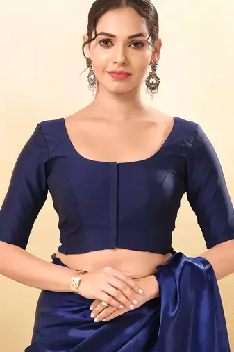 Women's taffeta silk padded front open elbow sleeves saree blouse