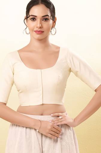 Women's taffeta silk padded front open elbow sleeves saree blouse