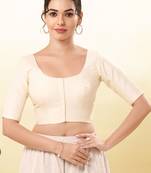 Women's taffeta silk padded front open elbow sleeves saree blouse