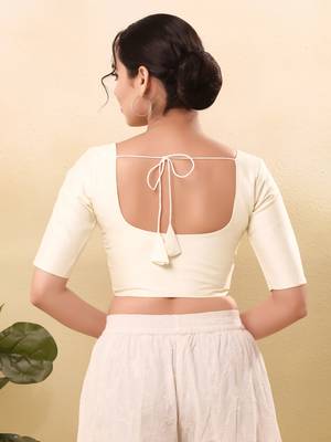 Women's taffeta silk padded front open elbow sleeves saree blouse 2