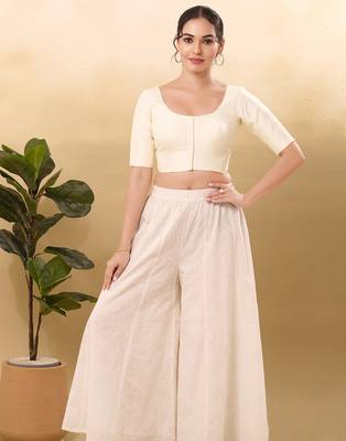 Women's taffeta silk padded front open elbow sleeves saree blouse 4