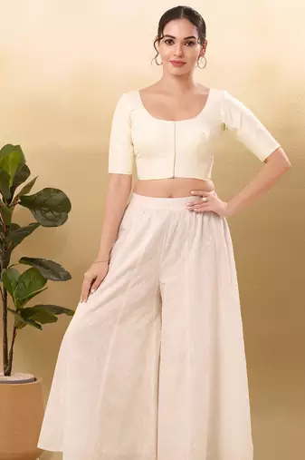 Women's taffeta silk padded front open elbow sleeves saree blouse