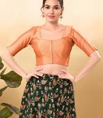 Women's taffeta silk padded front open elbow sleeves saree blouse