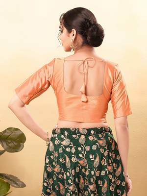 Women's taffeta silk padded front open elbow sleeves saree blouse 2