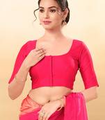 Women's taffeta silk padded front open elbow sleeves saree blouse
