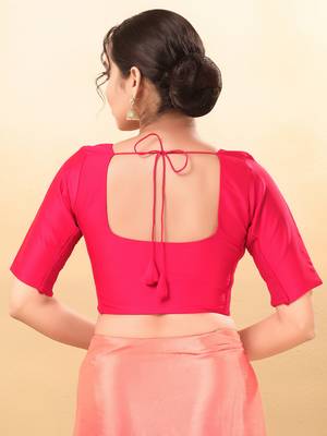 Women's taffeta silk padded front open elbow sleeves saree blouse 2