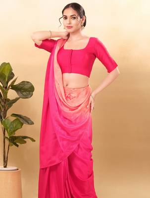 Women's taffeta silk padded front open elbow sleeves saree blouse 4