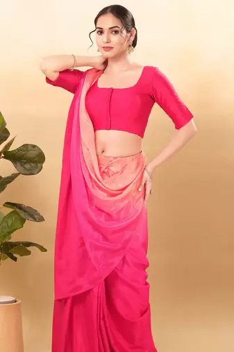 Women's taffeta silk padded front open elbow sleeves saree blouse