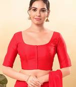 Women's taffeta silk padded front open elbow sleeves saree blouse