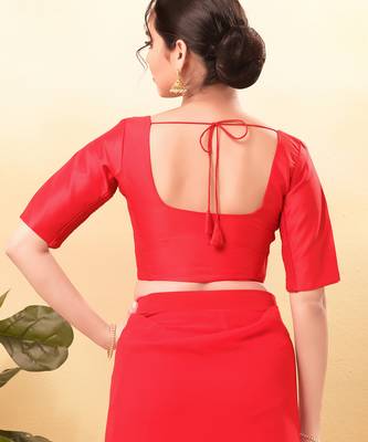 Women's taffeta silk padded front open elbow sleeves saree blouse 2