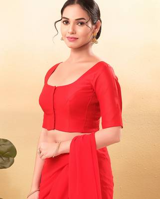 Women's taffeta silk padded front open elbow sleeves saree blouse 3