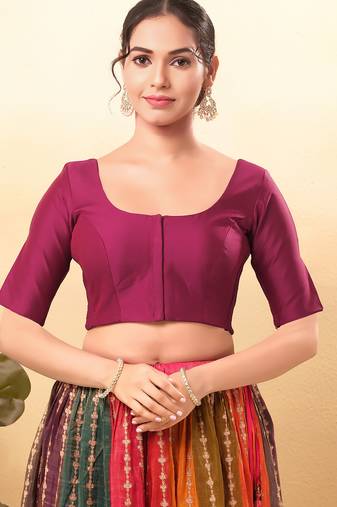 Women's taffeta silk padded front open elbow sleeves saree blouse