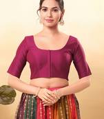 Women's taffeta silk padded front open elbow sleeves saree blouse