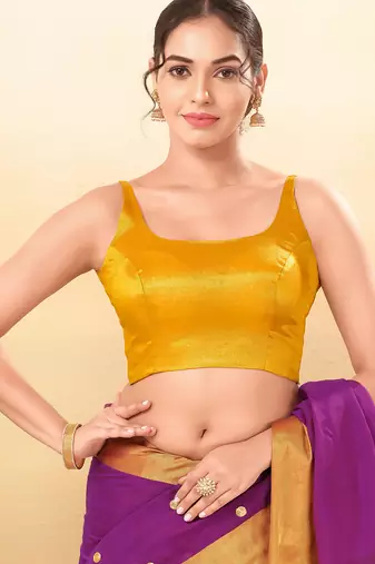 Women's jain silk padded back open sleeveless saree blouse