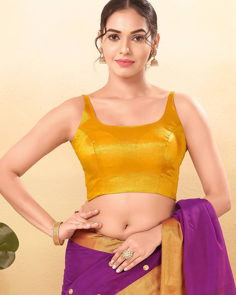 Women's jain silk padded back open sleeveless saree blouse