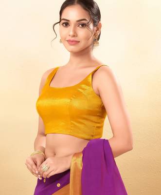 Women's jain silk padded back open sleeveless saree blouse 3