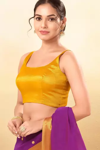 Women's jain silk padded back open sleeveless saree blouse