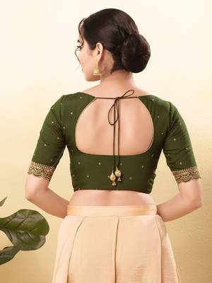 Women's silk padded front open elbow sleeves saree blouse 2