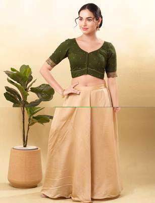 Women's silk padded front open elbow sleeves saree blouse 4