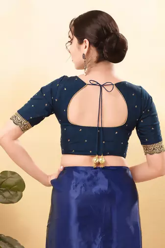 Women's silk padded front open elbow sleeves saree blouse
