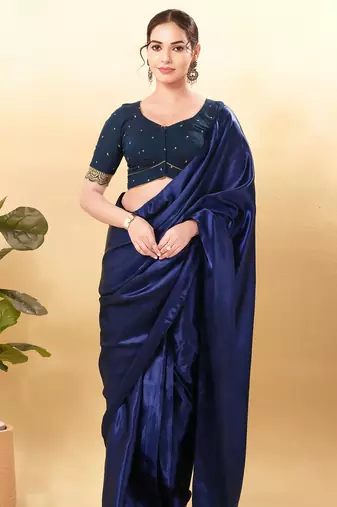 Women's silk padded front open elbow sleeves saree blouse