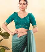 Women's silk padded front open elbow sleeves saree blouse