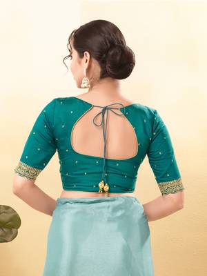 Women's silk padded front open elbow sleeves saree blouse 2