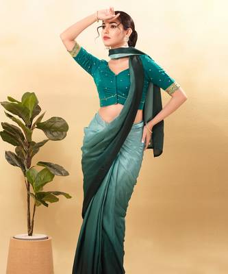 Women's silk padded front open elbow sleeves saree blouse 4