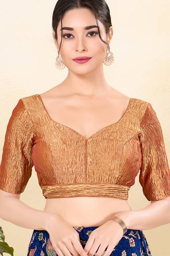 Women's brocade padded back open elbow sleeves saree blouse