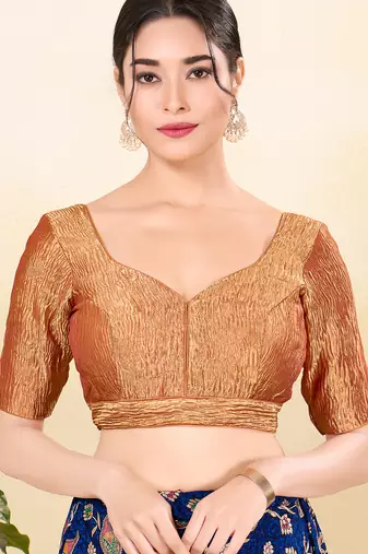 Women's brocade padded back open elbow sleeves saree blouse