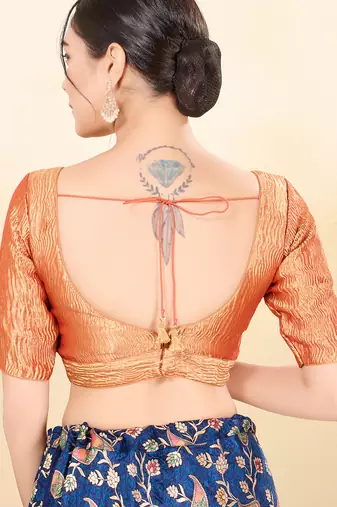 Women's brocade padded back open elbow sleeves saree blouse