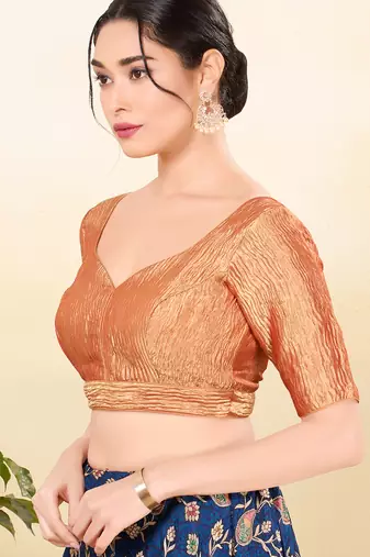Women's brocade padded back open elbow sleeves saree blouse