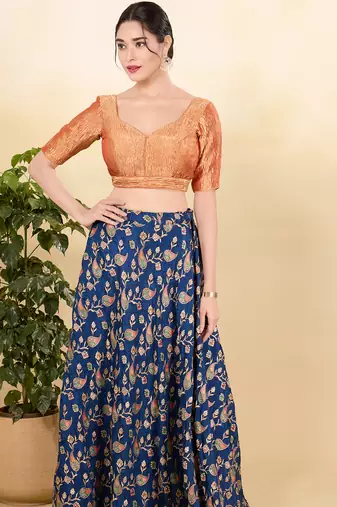 Women's brocade padded back open elbow sleeves saree blouse