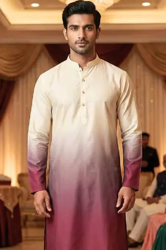 Pink plain rayon printedmen's kutra and payjama